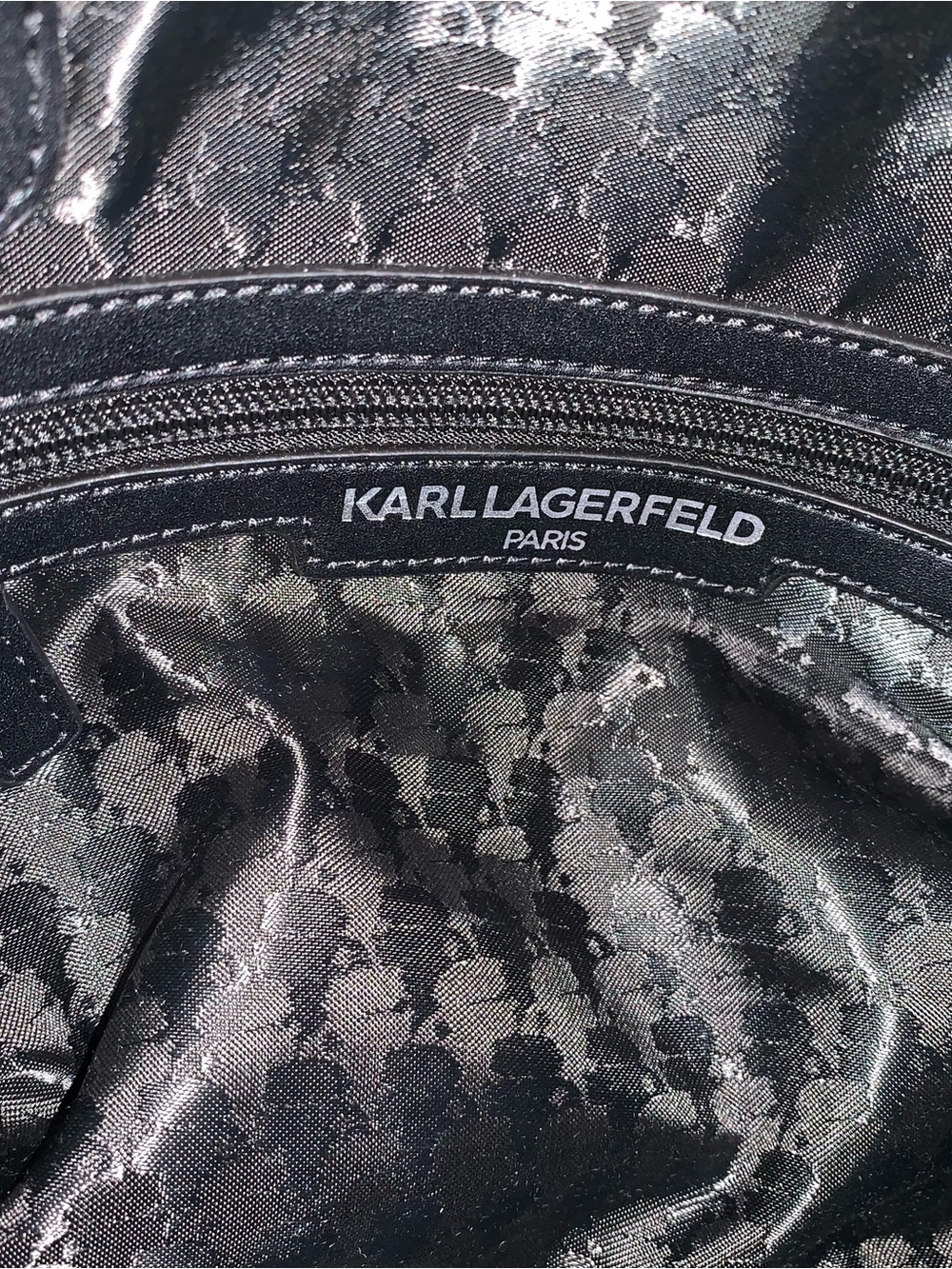 Karl Lagerfeld Black Quilted Chevron Tote with Chain Straps - Picture 12 of 16